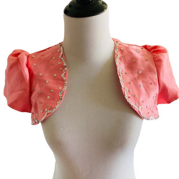 New! Girls Pink Sequin Pageant Bolero Jacket Sz 14 - Picture 1 of 3